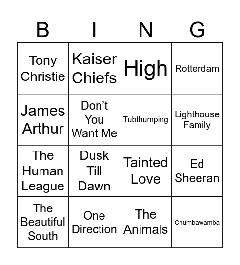 Yorkshire and the North East Bingo Card