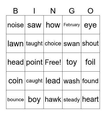 Vowel Teams and Diphthongs Bingo Card