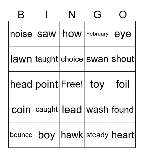 Vowel Teams and Diphthongs Bingo Card