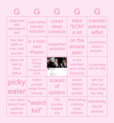 alex's kinnie bingo card ! Bingo Card