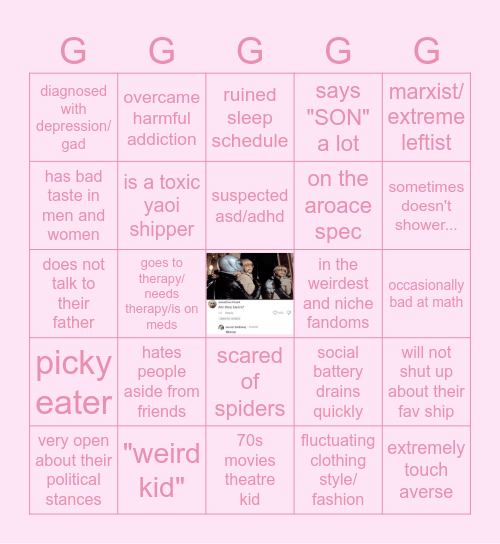 alex's kinnie bingo card ! Bingo Card