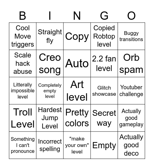 Recent Tab Bingo (Geometry Dash How-D) Bingo Card