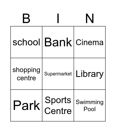 City Places Bingo Card