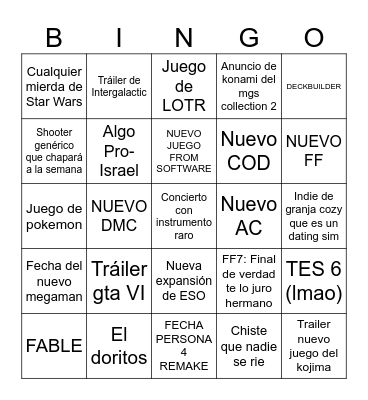 E3 Bingo Card