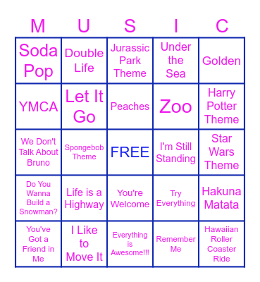 MUSIC BINGO Card