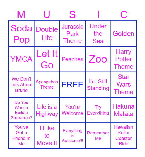 MUSIC BINGO Card