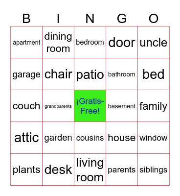 La casa y la familia Bingo Card