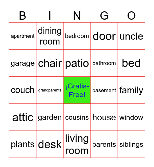 La casa y la familia Bingo Card