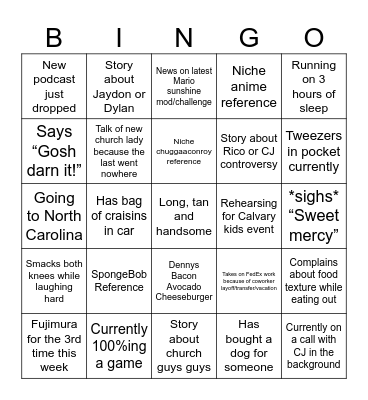 Tyrique’s Life Bingo Card