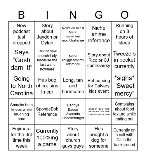 Tyrique’s Life Bingo Card