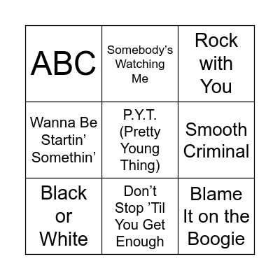 MB51 Michael Jackson Bingo Card