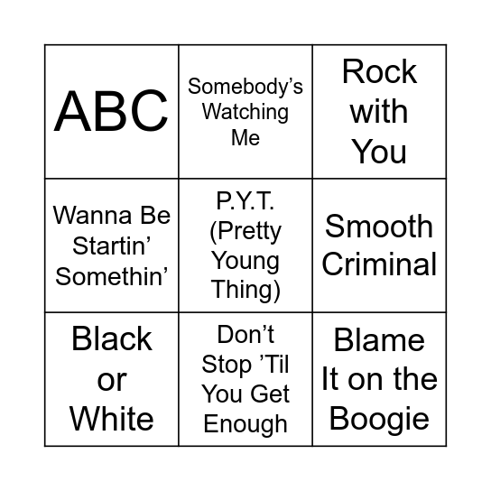 MB51 Michael Jackson Bingo Card