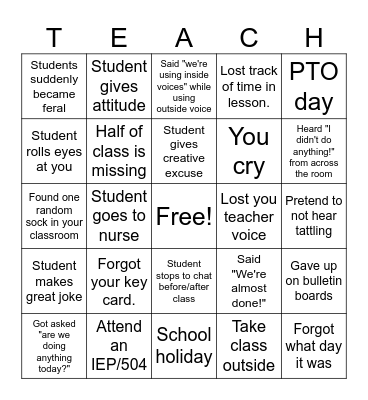 Teacher Survival Bingo Card