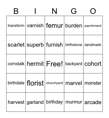 R-Controlled Bingo Card