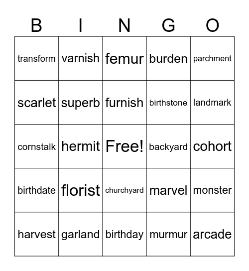 R-Controlled Bingo Card