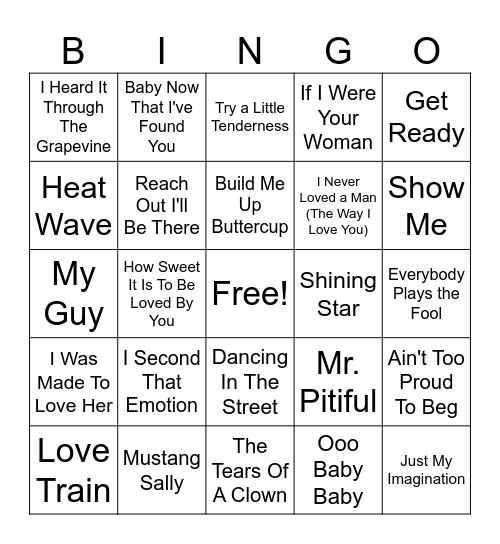MoTown Bingo Card