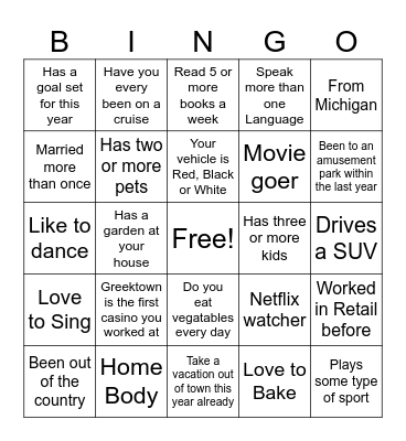 PLAYER SERVICES & SLOTS BINGO Card
