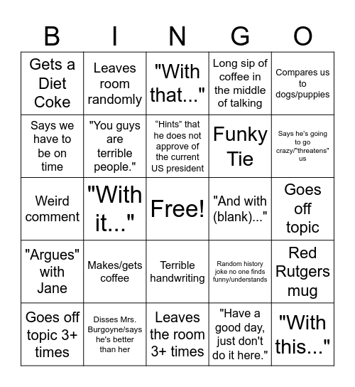 F-Bomb / Humanities Bingo Card