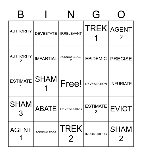 WORDLY WISE 7 LESSON 1 Bingo Card