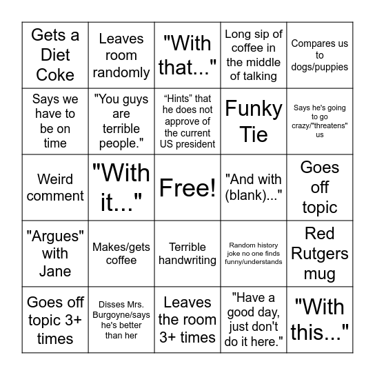 F-Bomb / Humanities Bingo Card