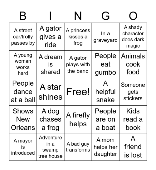 Princess and The Frog Bingo Card