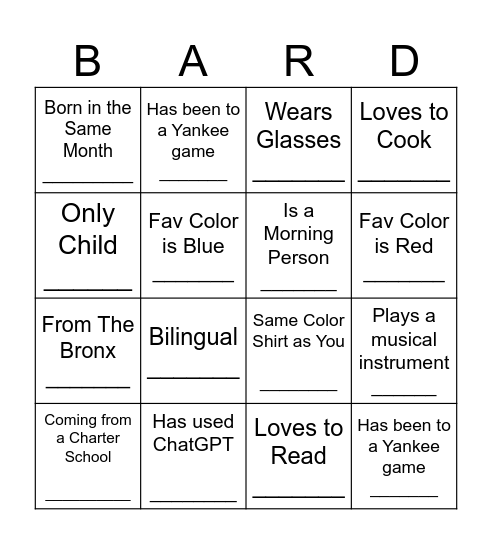 Smart Scholars Human Bingo Card