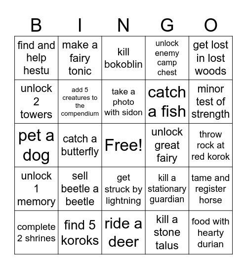 BOTW Bingo Battle Bash - Round 1 Bingo Card