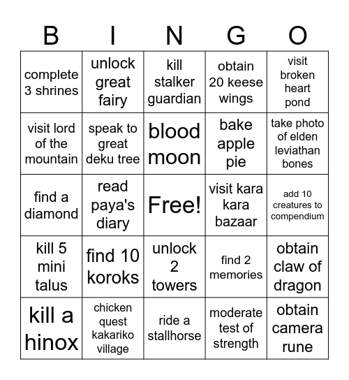 BOTW Bingo Battle Bash - Round 2 Bingo Card
