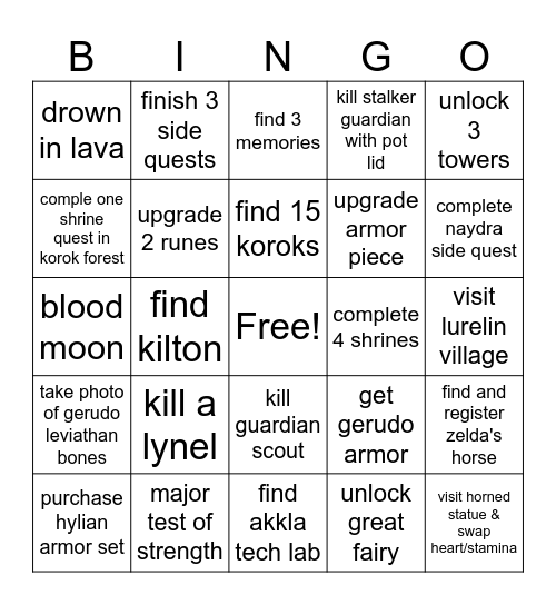 BOTW Bingo Battle Bash - Round 3 Bingo Card