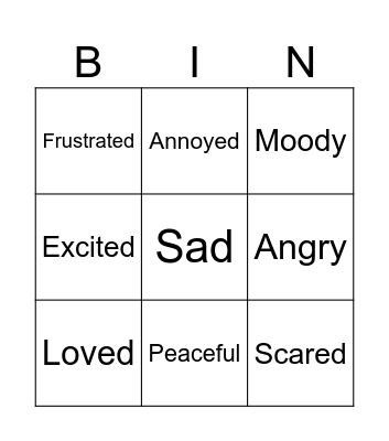 Fox Feelings Chart Bingo Card
