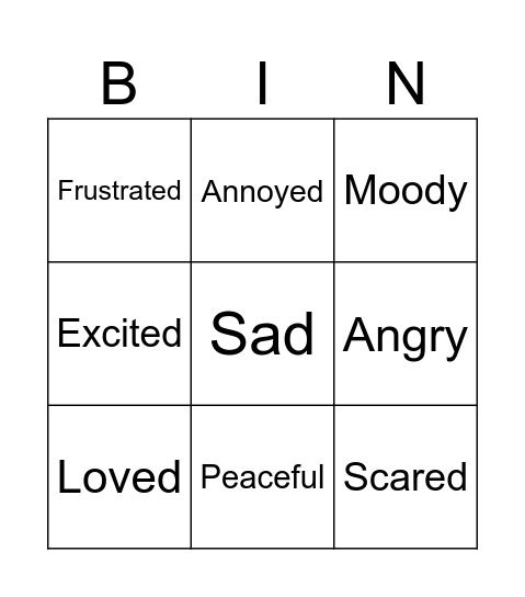 Fox Feelings Chart Bingo Card