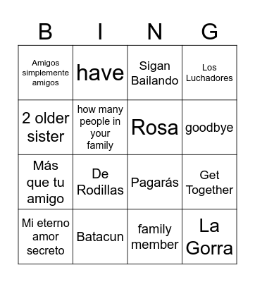 Family Bingo Card