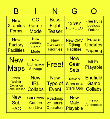 Endfield 1.3 Live Bingo Card