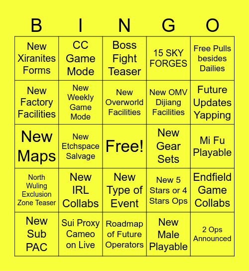 Endfield 1.3 Live Bingo Card