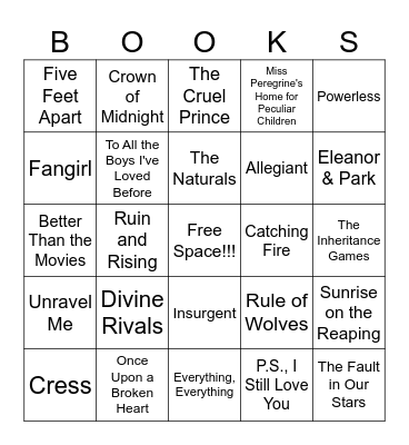YA Bookish Bingo Card