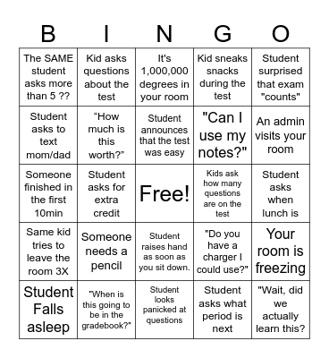 Exam  Bingo Card