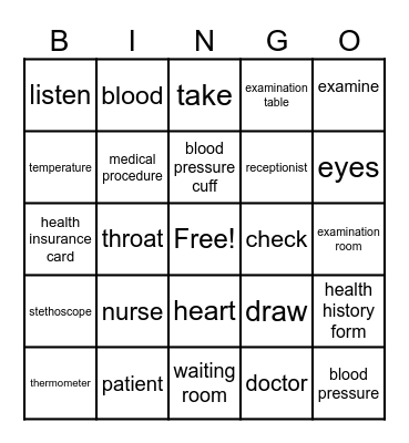 Medical Care Bingo Card