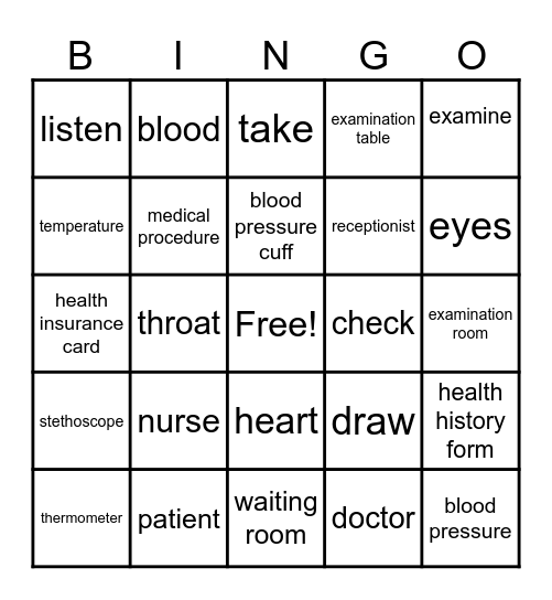 Medical Care Bingo Card