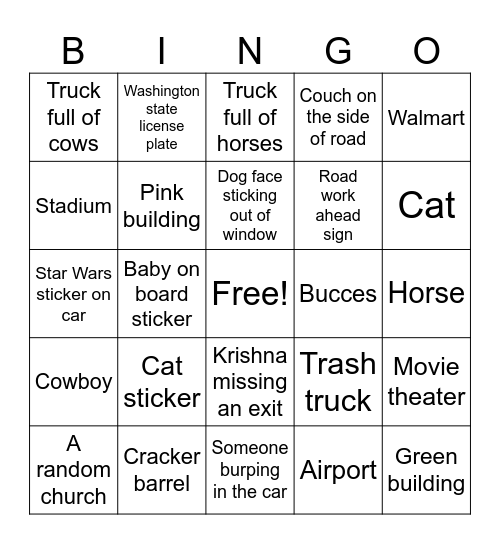 Knoxville road trip Bingo Card