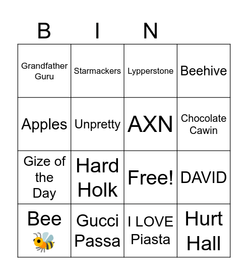 Beehive Bingo Card