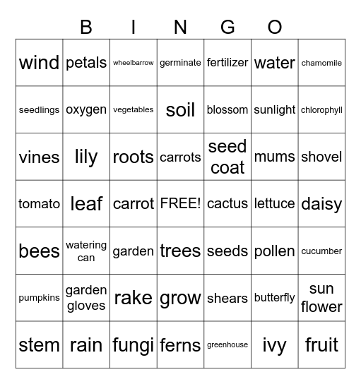 Plants Bingo Card
