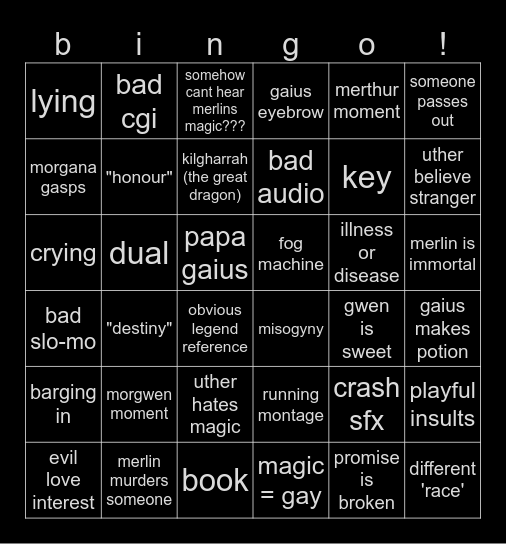 bbc merlin bingo Card