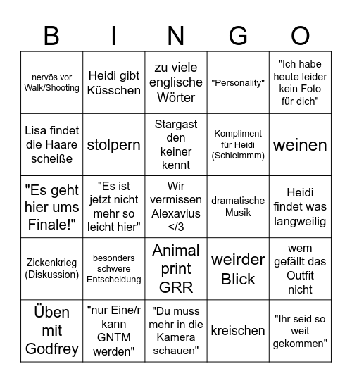 GNTM Halbfinale Bingo Card