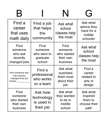 Career Bingo Card