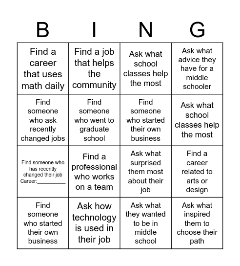 Career Bingo Card