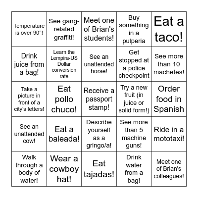 Honduras Bingo! Bingo Card