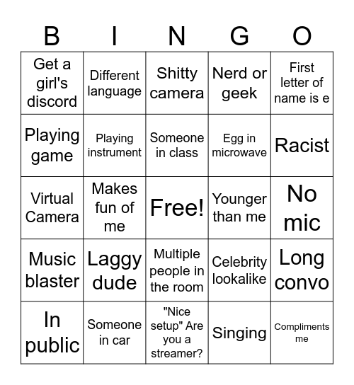 UMINGLE BINGO Card