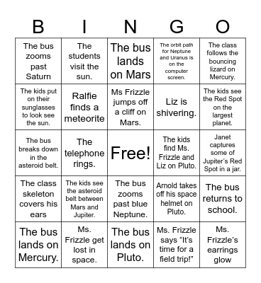 Magic School Bus Lost in Space Bingo Card