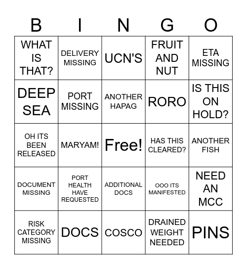PRINCES BINGO Card
