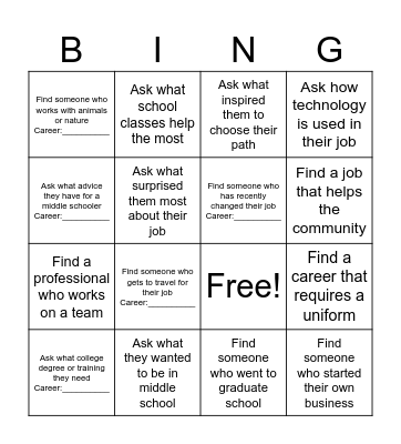 Career Bingo Card